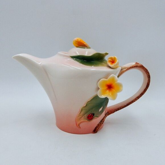 Pier 1 Imports Ladybug Daydreams Teapot 3D Lady Bug Pink Hand Painted Porcelain - Picture 1 of 10